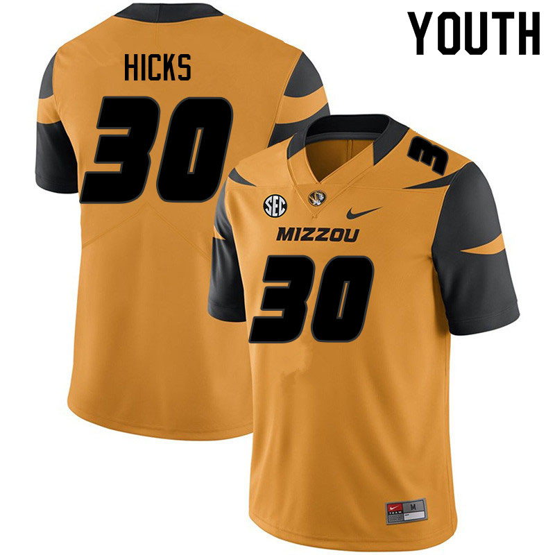 Youth #30 Chuck Hicks Missouri Tigers College Football Jerseys Sale-Yellow